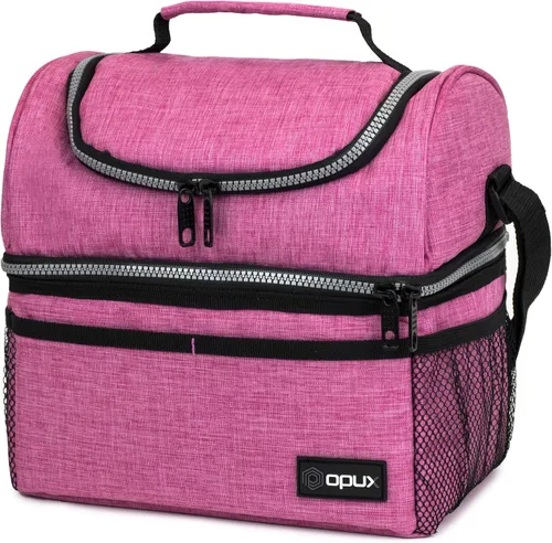 Vista 11 de OPUX Lonchera para hombres y mujeres, bolsa de almuerzo grande aislada para trabajo de adultos, lonchera de dos pisos para preparación de comidas