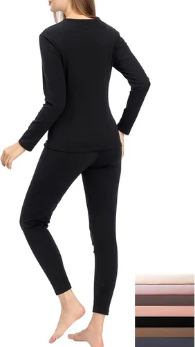 Vista 5 de TAMEYA Ropa interior térmica ultra suave para mujer, juego de 2 pantalones largos con forro polar, capa base para clima frío, parte superior e