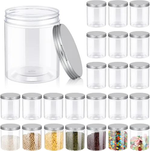 Vista 9 de Irenare 24 frascos de plástico de 16 oz con tapas, recipientes de plástico transparente de boca ancha, frascos tipo Mason para alimentos
