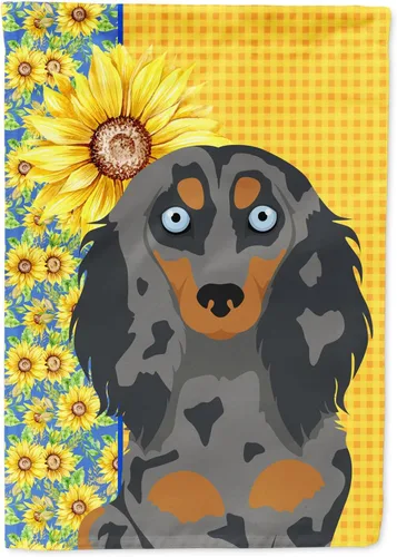 Vista 236 de Caroline's Treasures WDK5313GF Bandera de jardín con diseño de girasoles de verano, color negro y tostado, Airedale Terrier para buzón, bandera