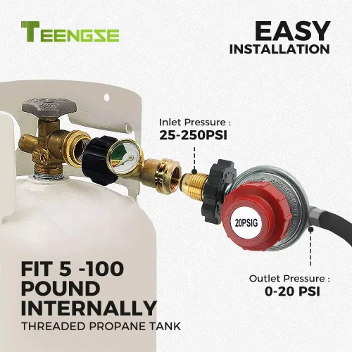 Vista 6 de Válvula reguladora de propano POL 0-20PSI, válvula de servicio de tanque POL LP ajustable de alta presión, NPT de 1/4 pulgadas y conexión macho