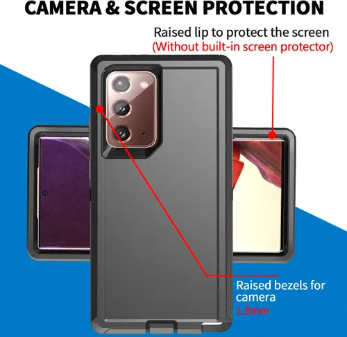 Vista 4 de Funda Anloes para Samsung Galaxy Note 20 5G, funda para teléfono resistente, a prueba de golpes y polvo, 3 en 1 con protector de goma