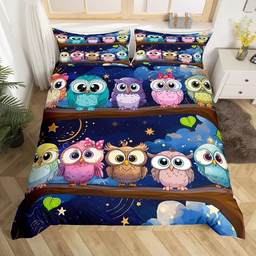 Vista 23 de Juego de funda de edredón de dibujos animados con lazo, tamaño individual, juego de ropa de cama a cuadros geométricos coloridos, decoración