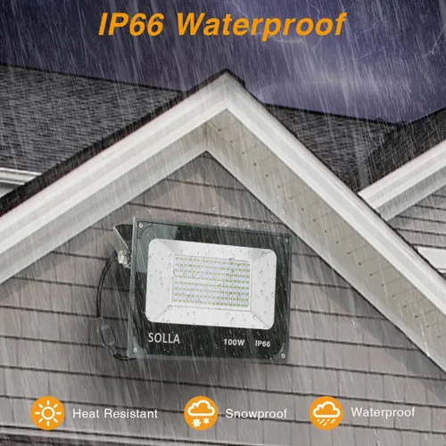 Vista 5 de SOLLA Paquete de 2 luces LED de 100 W, 10000 lm 3000 K, luz de inundación exterior blanca cálida, lámpara de inundación para interiores