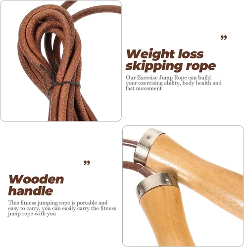 Vista 7 de NOLITOY Weighted Leather Jump Rope with Smooth Wooden Handles Indoor Outdoor Fitness Skipping Rope for Physical Education and Strength Training