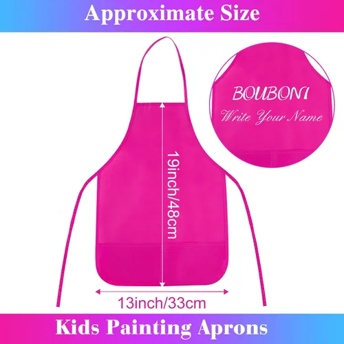Vista 2 de 12 piezas de delantales para niños de color rojo rosa con 2 bolsillos amplios para arte, actividades de pintura, manualidades en la cocina Rosa Rojo