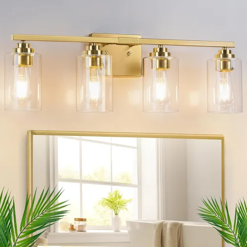 Vista 10 de VerRon Juego de 2 apliques de pared para baño, lámparas modernas de tocador, faroles de montaje de bronce cepillado al óleo, luces de pared