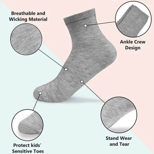 Vista 2 de Calcetines deportivos para niños, 12 pares de calcetines deportivos para niños y niñas, suaves, informales, unisex, calcetines escolares de 1 a 13