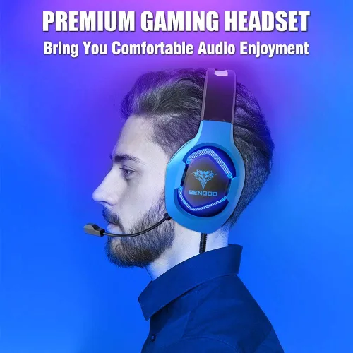 Vista 7 de BENGOO G9500 - Auriculares para juegos para PS4 Xbox One PC Controller auriculares sobre la oreja con micrófono de cancelación de ruido de 720 luz