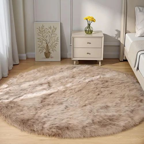 Vista 31 de Goolela Alfombra esponjosa de piel sintética para dormitorio, color marrón claro beige, 2 x 3 pies, alfombra de piel de oveja peluda y difusa