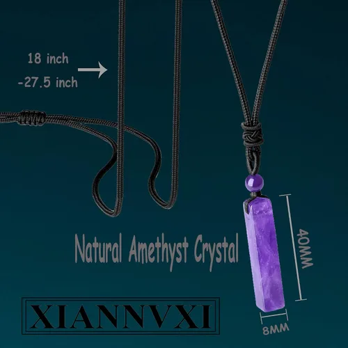Vista 6 de XIANNVXI Collar de barra para hombre, collar de cristal curativo negro, cuerda ajustable, piedras preciosas naturales, rectangular, collares