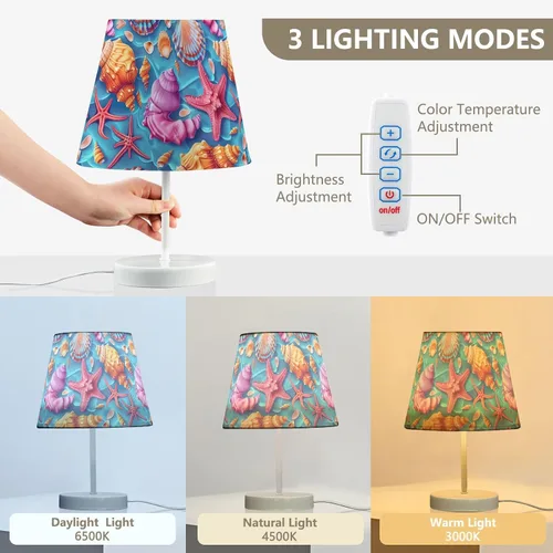 Vista 4 de ODAWA Desk Lamp Dimmable Vintage Seashell Blue Bedroom Lamps with USB Ports Table Lamps for Bedroom