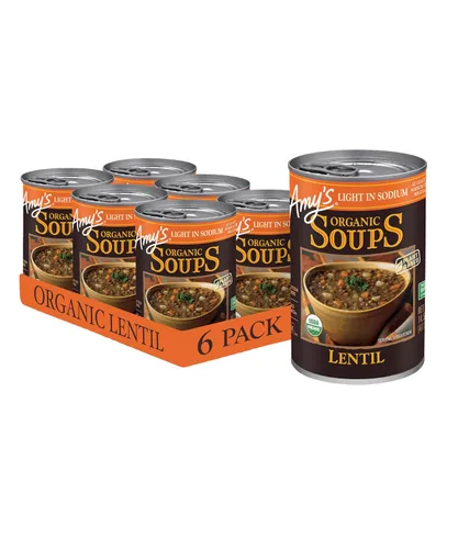 Vista 21 de Amy's Sopa, sopa vegana enlatada de lentejas, sin gluten, hecha con lentejas verdes orgánicas y verduras, 14.5 onzas (paquete de 6)