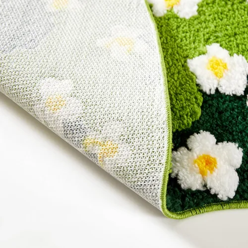Vista 5 de Bonita Alfombra de Baño Verde Floral Hierba Primavera Flor Margarita Alfombras de Baño Antideslizantes Lavables a Máquina Súper Absorbentes