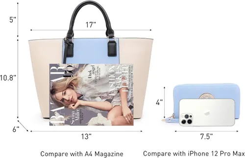 Vista 6 de DASEIN - Bolsa de mano para mujer, bolsa tipo bandolera, asa superior, bolsa plana para trabajar