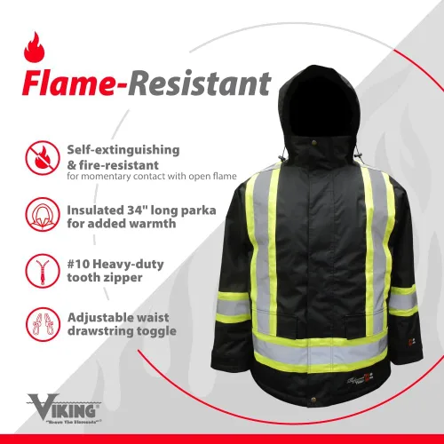 Vista 3 de Viking Professional Journeyman FR Chaqueta aislada para congelador - Chaquetas impermeables de alta visibilidad de 300D Trilobal Rip-Stop