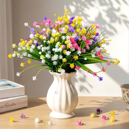 Vista 3 de Hoteam 40 paquetes de flores artificiales para exteriores, resistentes a los rayos UV, plantas de plástico para exteriores, primavera, verano