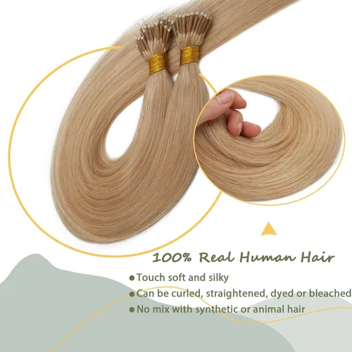 Vista 161 de SEGO Extensiones de cabello humano con micro cuentas, extensiones de cabello humano con micro bucle, lacio, natural, fusión fría, 1.76 oz/paquete
