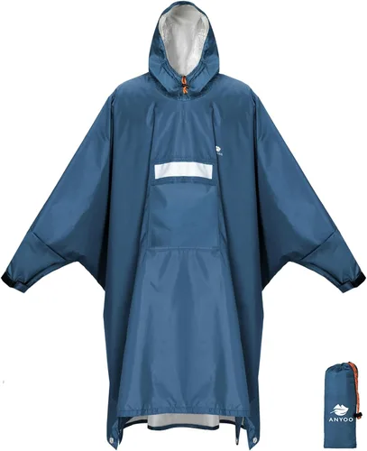 Vista 22 de ANYOO Poncho de lluvia con capucha para adultos impermeable ligero abrigo de lluvia para hombres mujeres chaqueta de lluvia reutilizable para Verde