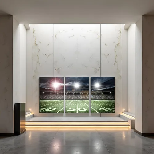 Vista 3 de TAOMI Lienzo decorativo para pared de rugby Field Match Sport Spot Light para habitación de los niños, dormitorio, 3 piezas, arte moderno, fútbol