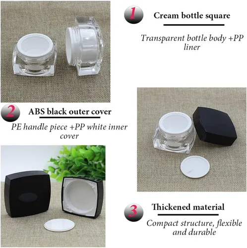Vista 8 de AKOAK 2 frascos recargables de 0.71 oz (20 g), contenedor de cosméticos vacíos, botella cuadrada de crema, botella de plástico para almacenamiento
