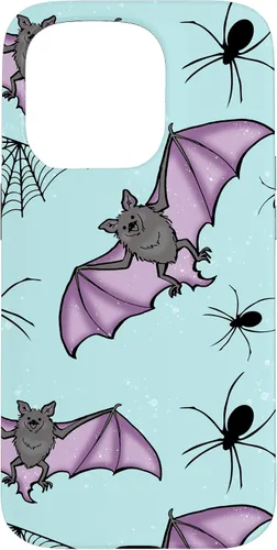 Vista 14 de iPhone 16 lindo vampiro murciélago decoración de Halloween para niñas púrpura y menta caso