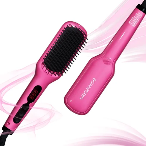 Vista 11 de MEGAWISE Cepillo alisador de cabello, cepillo de cerámica iónica para alisar el cabello para control del encrespamiento, calentamiento MCH 20s