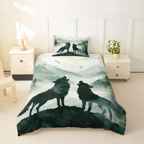 Vista 41 de Funda de edredón de oso de caza, tamaño individual, juego de ropa de cama rústica de animales del bosque para niños y niñas, funda de edredón a Oso
