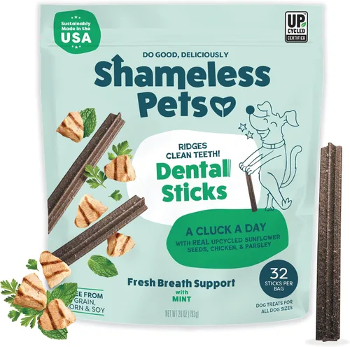 Vista 12 de Shameless Pets Golosinas Dentales para Perros, A Cluck A Day - con Apoyo Digestivo para Limpieza de Dientes y Aliento Fresco - Huesos Masticables