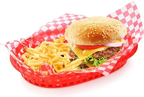 Vista 5 de New Star Foodservice Revestimientos para cestas de alimentos a cuadros rojos de grado restaurante, 12 x 12 pulgadas, juego de 36, papel encerado