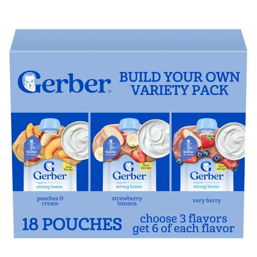 Vista 6 de Gerber Bolsas variadas de frutas y yogur etapa 2, 3.5 onzas, paquete de 18