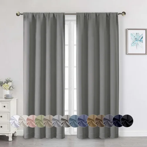 Vista 27 de Cortinas opacas para dormitorio, sala de estar, juego de 2 paneles de 54 pulgadas de largo, cortinas de oscurecimiento de habitación con aislamiento