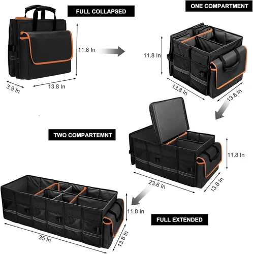 Vista 3 de Organizador y almacenamiento para maletero de automóvil con tapa y bolsa enfriadora extraíble a prueba de fugas, accesorios para automóvil, 6