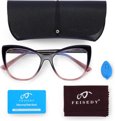 Vista 5 de FEISEDY Trendy Cateye TR90 bloqueo de luz azul bisagras de resorte gafas de computadora mujeres B2676