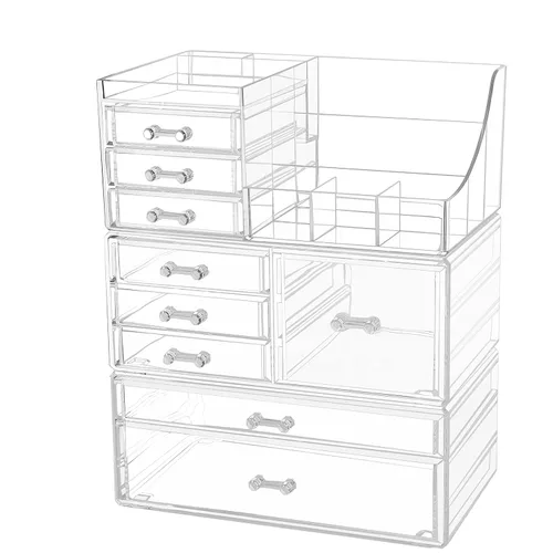 Vista 7 de Cq acrylic Paquete de 1 organizador de maquillaje transparente, apilable, 3 cajones, bonitos organizadores de tocador para el clip de pelo, joyas