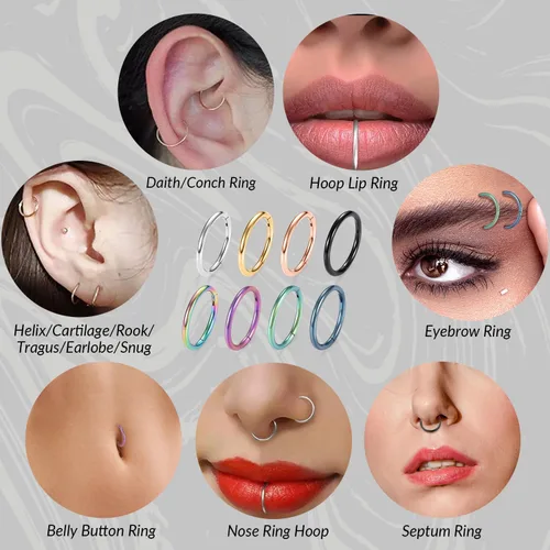 Vista 5 de GAGABODY 2 piercings para la nariz, calibre 20G, 18G, 16G, 14G, 12G, 10G, 8G, acero quirúrgico, tabique, cartílago, hélice, trago, concha, daith