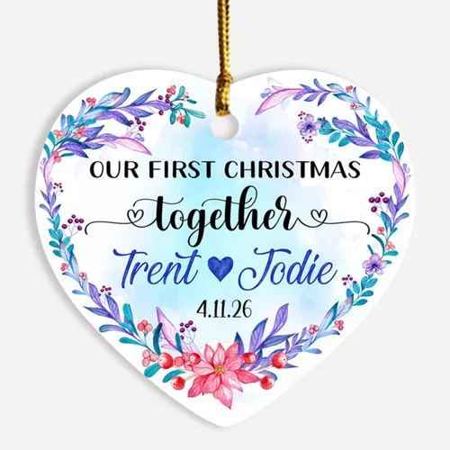 Vista 8 de Adorno de decoración de pareja juntos Navidad 2025, Adorno personalizado de nuestra primera Navidad juntos, regalo para citas, aniversario, pareja