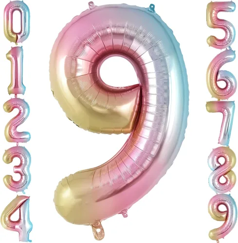 Vista 16 de Globo de número 0 con degradado de arcoíris, globos grandes de aluminio de 40 pulgadas, globos gigantes de Mylar número 0 para decoraciones