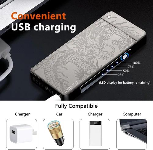 Vista 2 de GADATOP Encendedor de llama de plasma Dragon Arc - Encendedor eléctrico recargable por USB a prueba de viento para vela (negro)