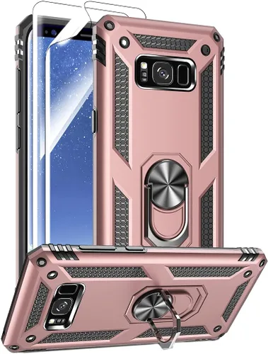 Vista 10 de Androgate Funda para Samsung Galaxy S8 Plus con protectores de pantalla HD, soporte de anillo de metal de grado militar, prueba de caídas de 15