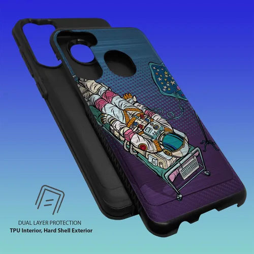 Vista 4 de CasesOnDeck Funda de agarre compatible con [Motorola Moto G Stylus (2020) [Brushed Armor] - Funda delgada y resistente, color negro mate (astronauta)