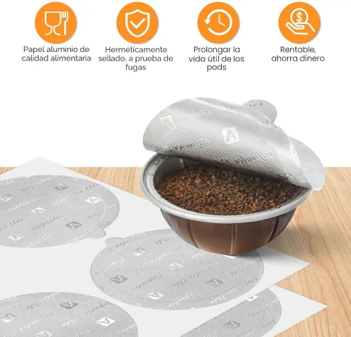Vista 3 de Aieve 120 tapas de sellado de papel de aluminio para cápsulas Nespresso reutilizables Vertuo compatibles con cápsulas recargables Nespresso
