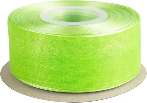 Vista 2 de Cinta de organza transparente de 1-1/2 pulgadas, cinta de gasa verde manzana brillante para manualidades, decoración de fiesta de boda, envoltura