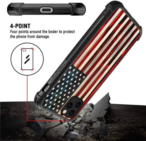 Vista 4 de Funda compatible con iPhone 13 Pro, fundas para mujeres y niñas, a prueba de golpes, antiarañazos, bandera estadounidense tradicional de Old Glory