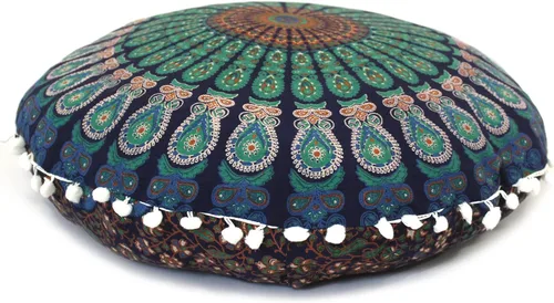Vista 15 de Funda de almohada redonda con diseño de mandala para el suelo, funda de cojín para asiento, hippie, decorativa, bohemio, otomano, funda de puf Flor