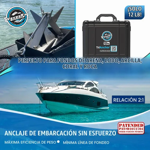 Vista 3 de WAVESRX TriAnchor - Stainless Steel Folding PWC & Boat Anchor Kit Sets Instantly for Effortless Boat & Jet Ski Anchoring Compact Patent-Pending