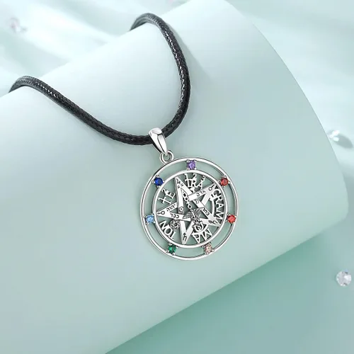 Vista 3 de Vito Sterling Silver Tetragrammaton Necklace for Women Men, Tetragramaton Amuleto de lata 925 Necklaces Chakra Pentagram Pendant Jewelry, 24