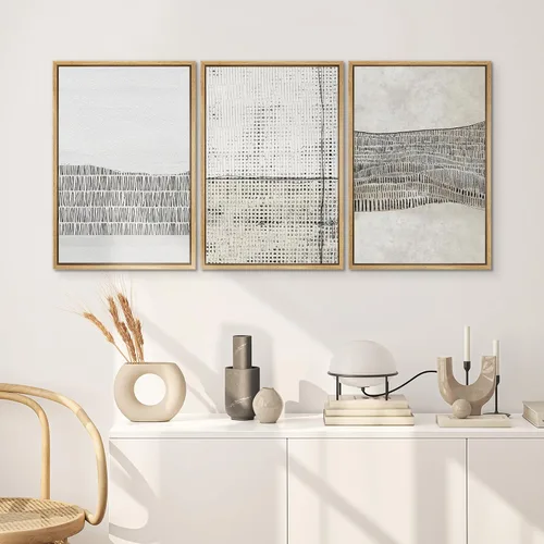 Vista 137 de SIGNWIN Lienzo enmarcado para pared, juego de arte neutro de bosque brumoso, ilustraciones en tono tierra, arte moderno, decorativo, bohemio