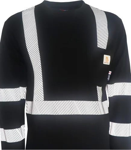 Vista 5 de BOCOMAL Men's FR Shirts Hi-Vis Reflective Flame Resistant Safety Crew Tee Camiseta negra/Hi Vis