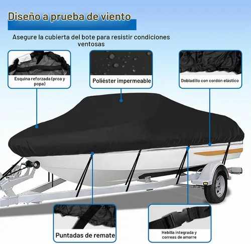 Vista 2 de iCOVER - Funda para lancha remolcable, resistente, impermeable, lona, grado marino, apta para lanchas de pesca y esquí, V-Hull, de 14-16 pies